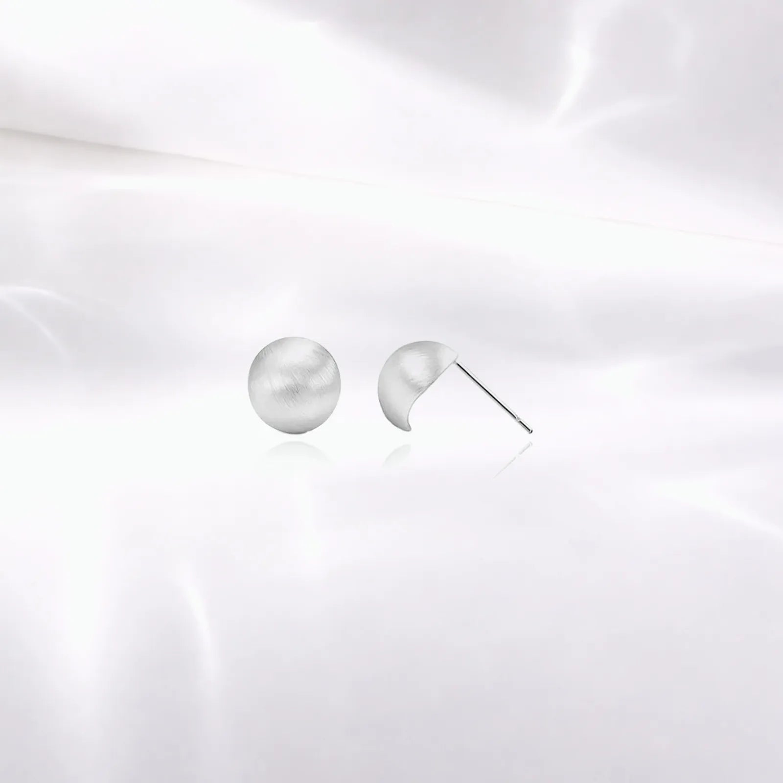 Sterling Silver Brushed Crescent Stud Earrings