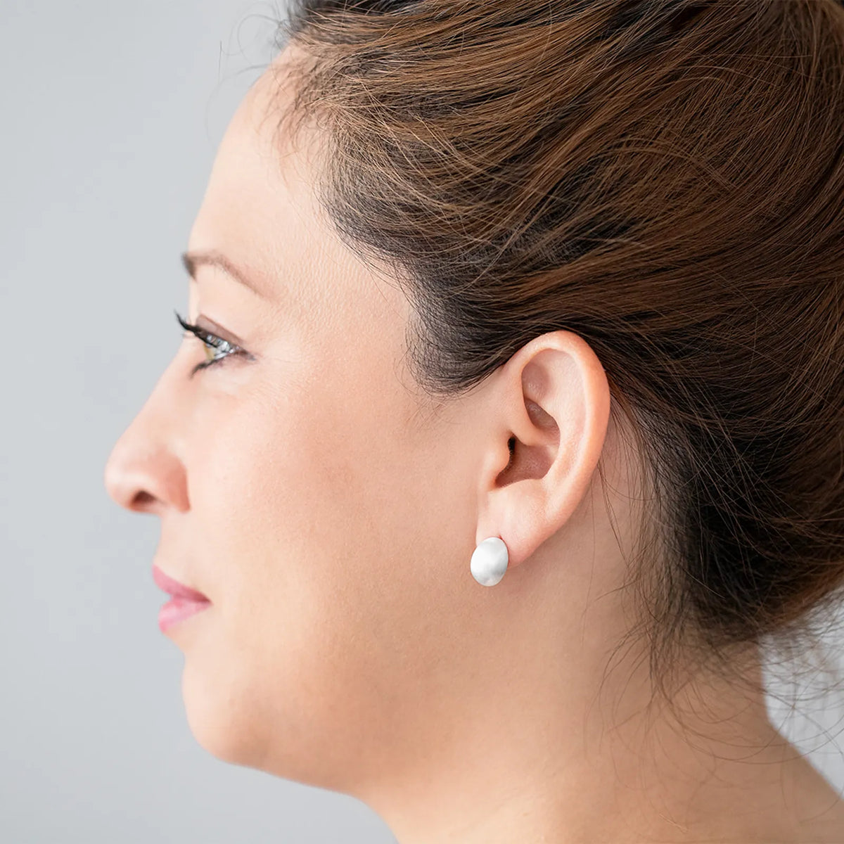 Sterling Silver Brushed Crescent Stud Earrings