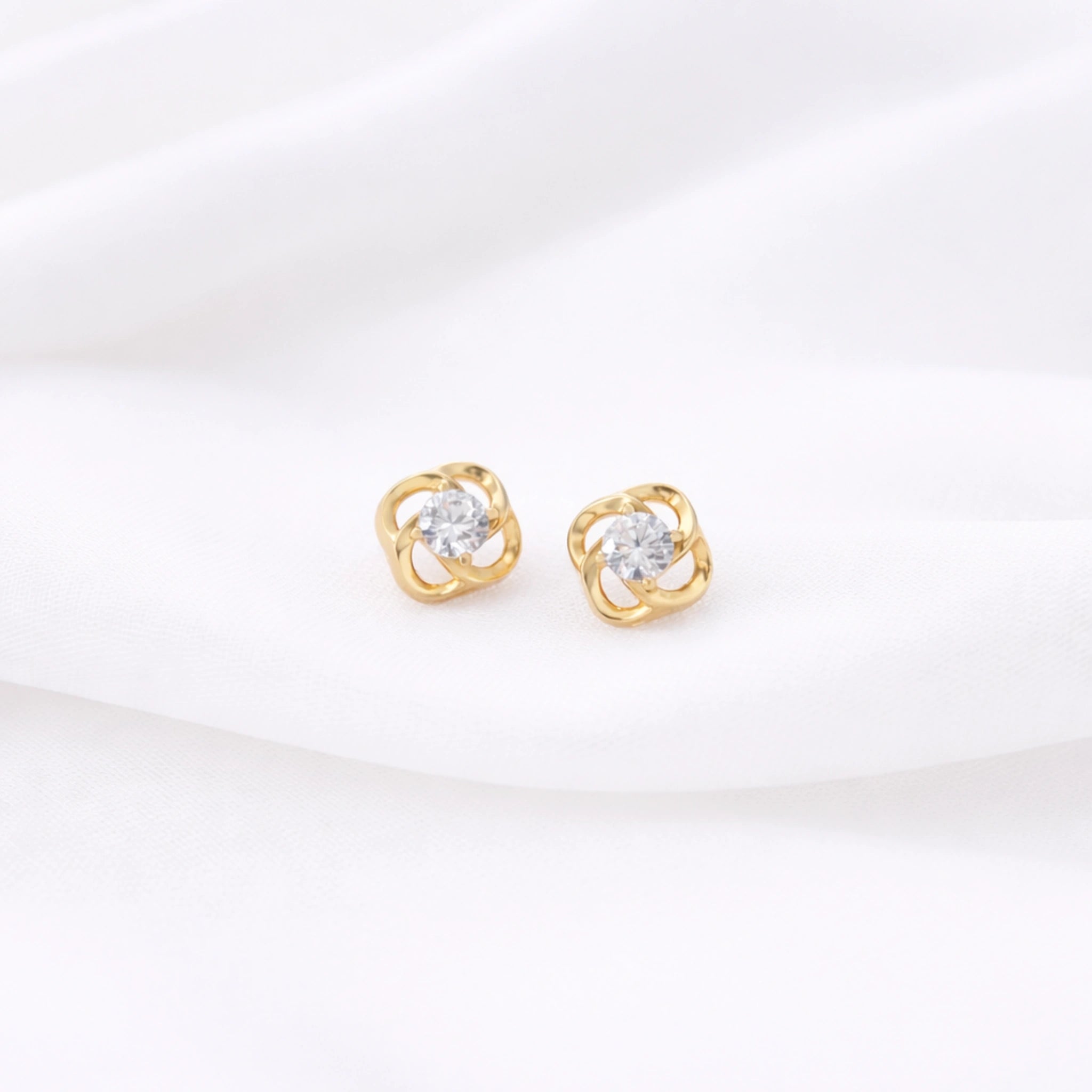 CZ Flower Stud Earrings in Sterling Silver